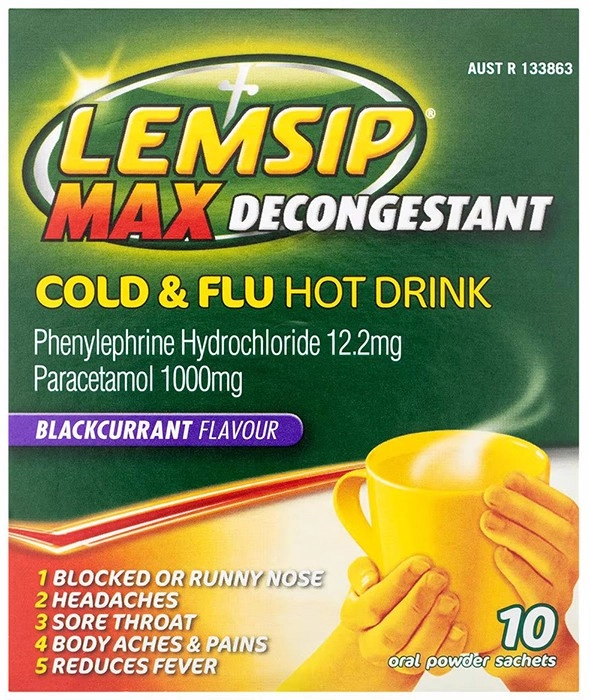 Lemsip Max Decongestant Cold & Flu Hot Drink Blackcurrant 10 Sachets