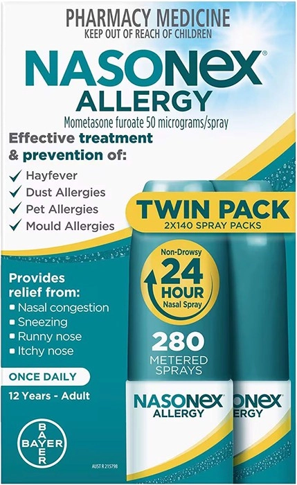 Nasonex Allergy Non-Drowsy 24 Hour Nasal Spray 2 x 140 Metered Sprays