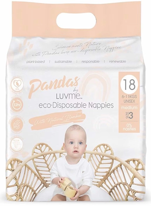 Pandas by Luvme ECO Disposable Nappies Medium (6-11kg) 18 Pack