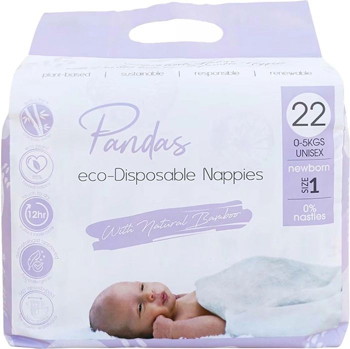 Pandas by Luvme ECO Disposable Nappies Newborn (0-5kg) 22 Pack