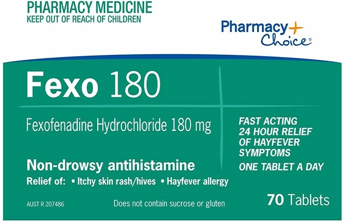 Pharmacy Choice Fexofenadine 180mg Hayfever & Allergy Relief 70 Tablets