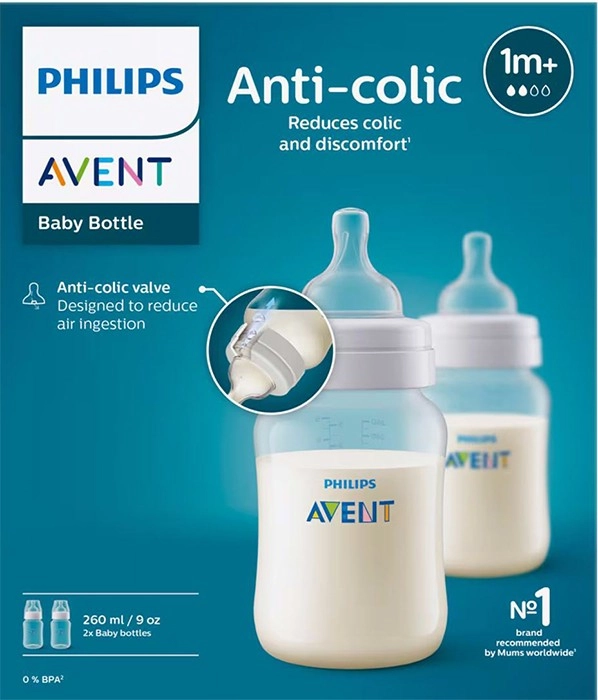 Phillips Avent Anti-Colic Baby Feeding Bottle BPA Free 2 X 260ml