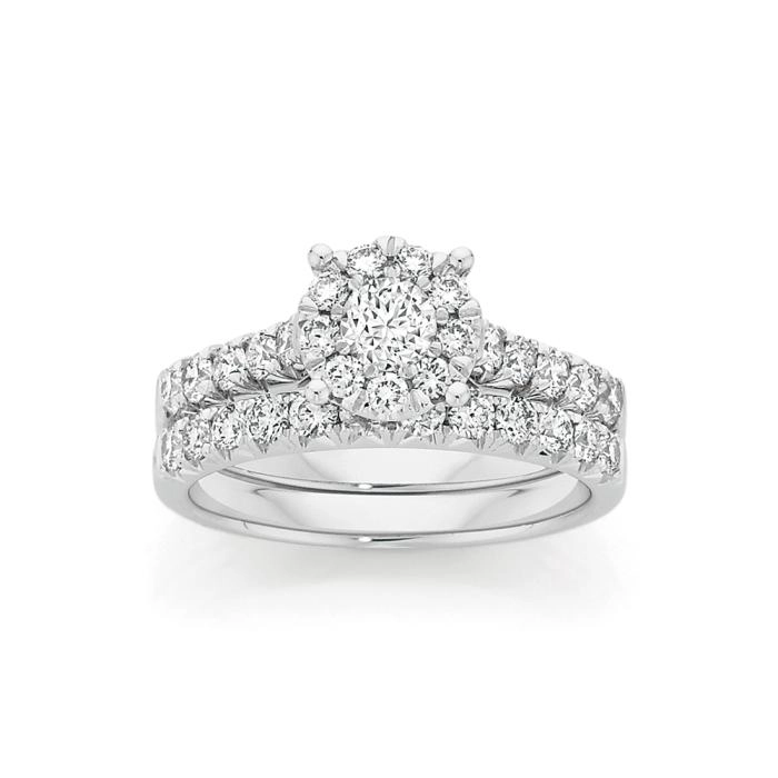 18ct White Gold Diamond Cluster Bridal Set