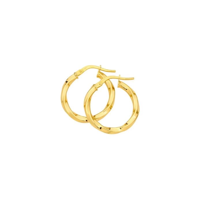 9ct Gold 15mm Square Twist Hoop Earrings