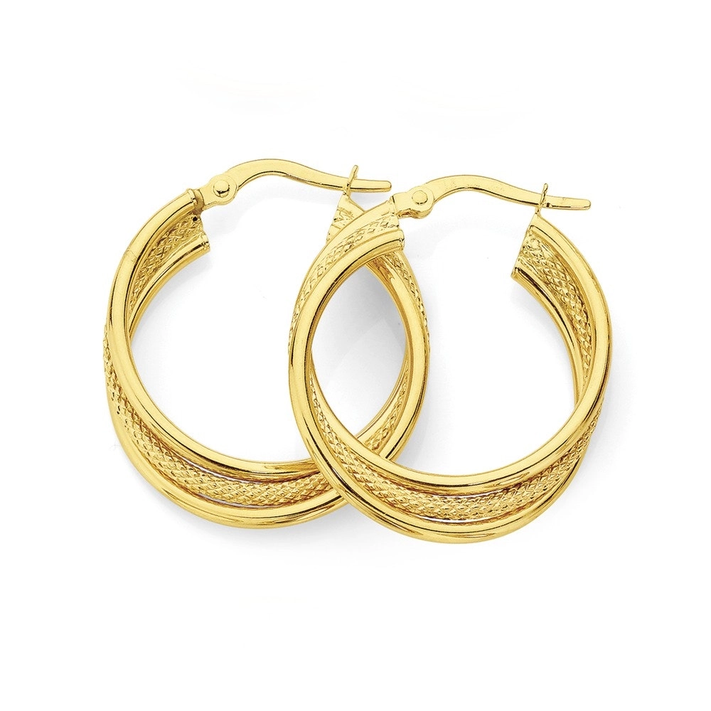 9ct Gold 15mm Triple Hoop Earrings