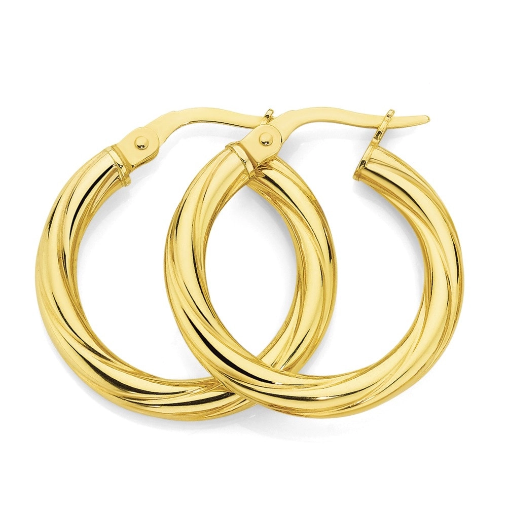 9ct Gold 3x15mm Twist Hoop Earrings