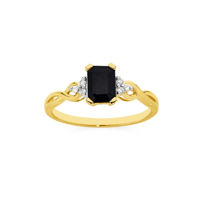 9ct Gold Black Sapphire & Diamond Ring