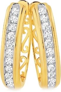 9ct Gold Diamond Channel Set Huggie Earrings