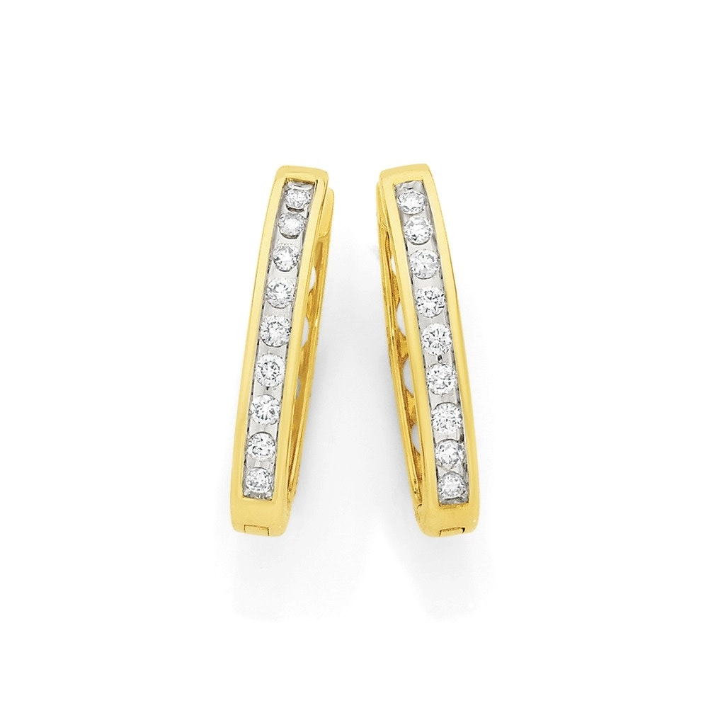 9ct Gold Diamond Channel Set Huggie Earrings