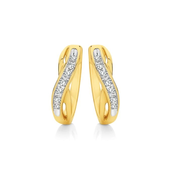 9ct Gold Diamond Crossover Huggie Earrings