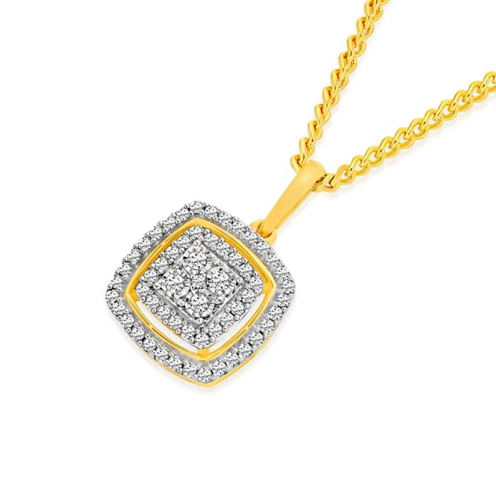 9ct Gold Diamond Cushion Pendant