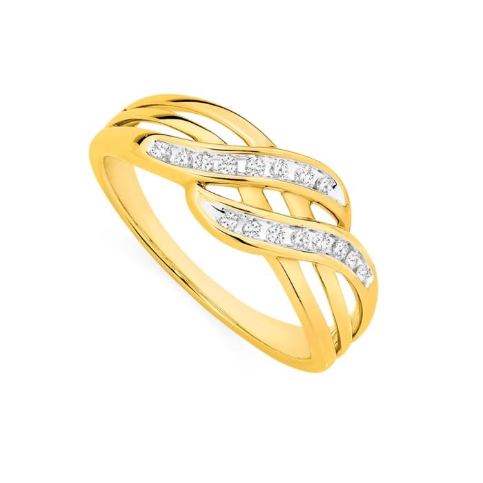 9ct Gold Diamond Double Crossover Ring