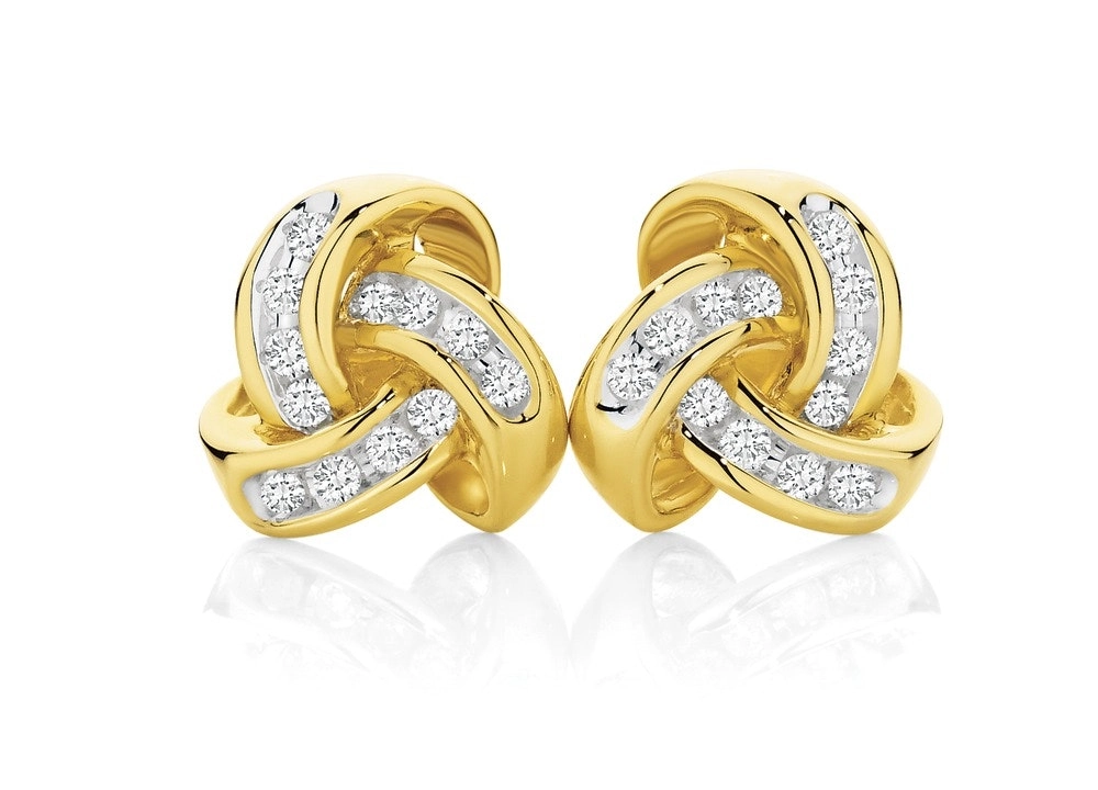 9ct Gold Diamond Knot Stud Earrings