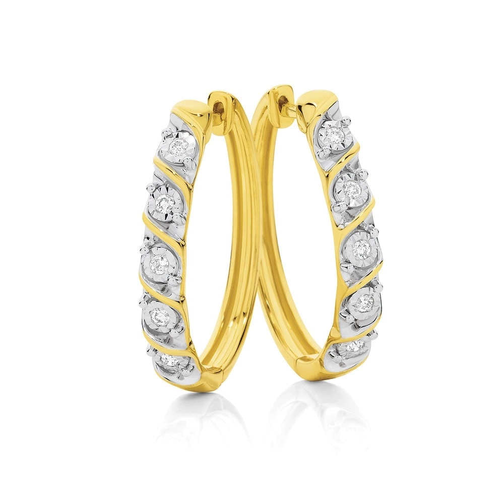 9ct Gold Diamond Miracle Set Twist Huggie Earrings