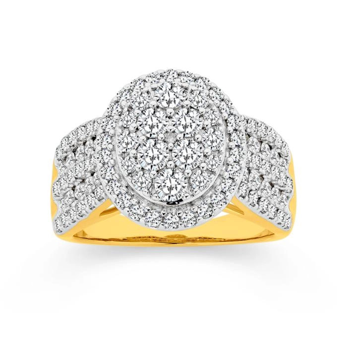 9ct Gold Diamond Oval Cluster Ring