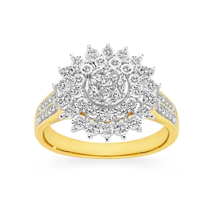 9ct Gold Diamond Round Cluster Ring