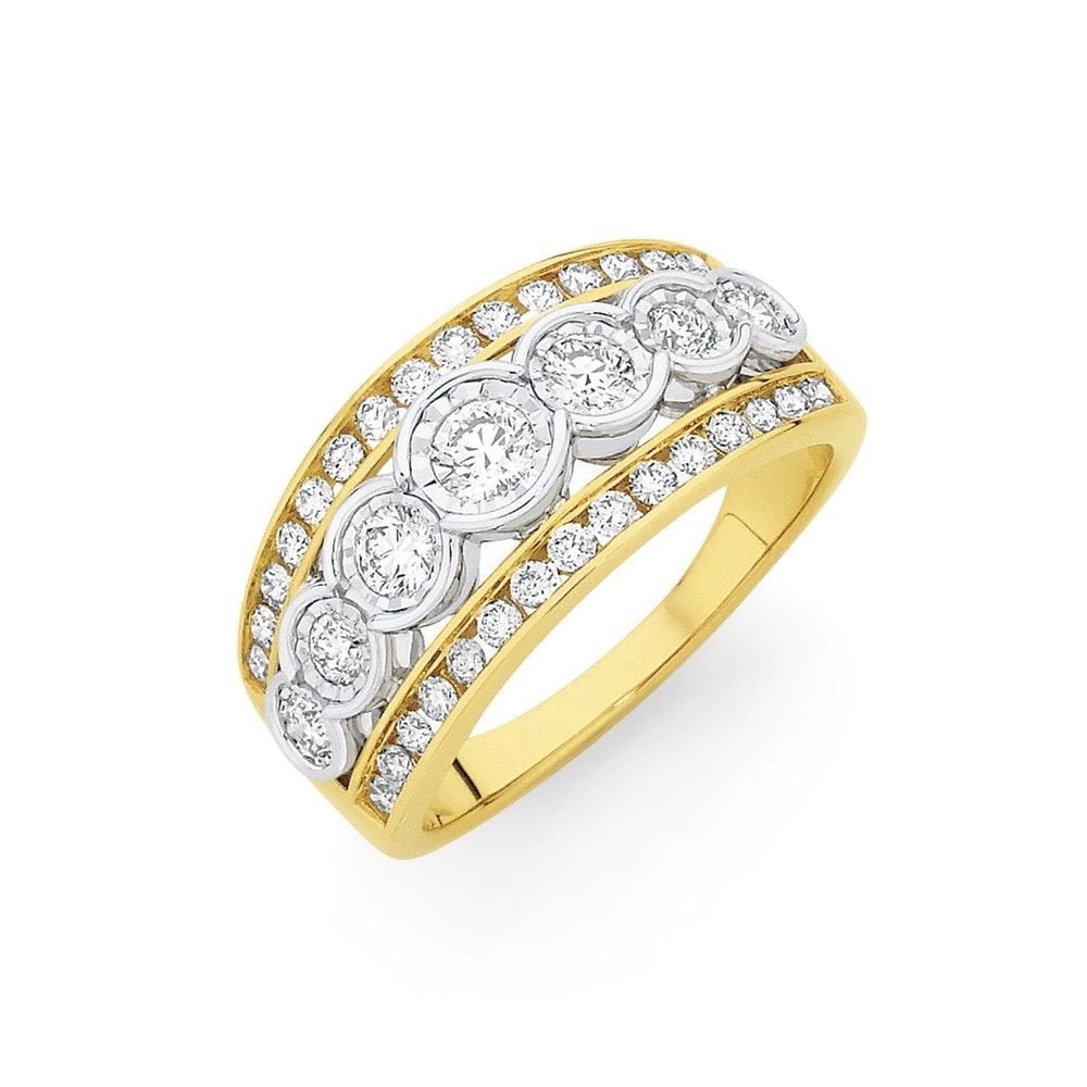 9ct Gold Diamond Three Row Band