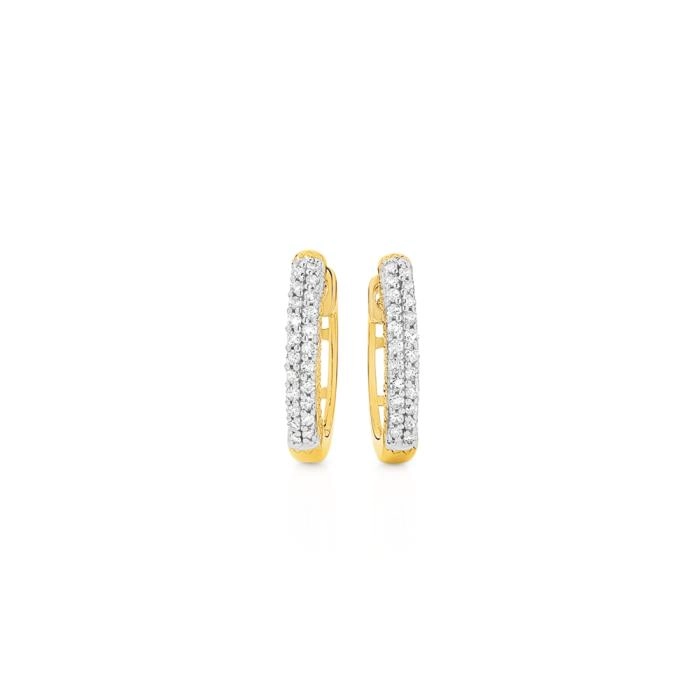 9ct Gold Diamond Two Row Huggie Earrings