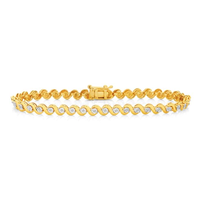 9ct Gold Diamond Wave Bracelet