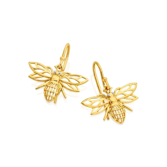 9ct Gold Filigree Bee Hook Drop Earrings