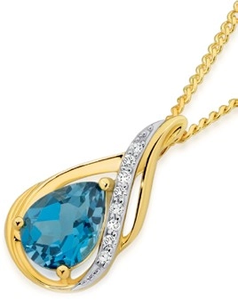 9ct Gold London Blue Topaz & Diamond Slider Pendant