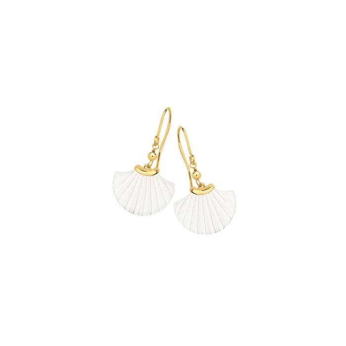 9ct Gold Mother Of Pearl Fan Hook Drop Earrings