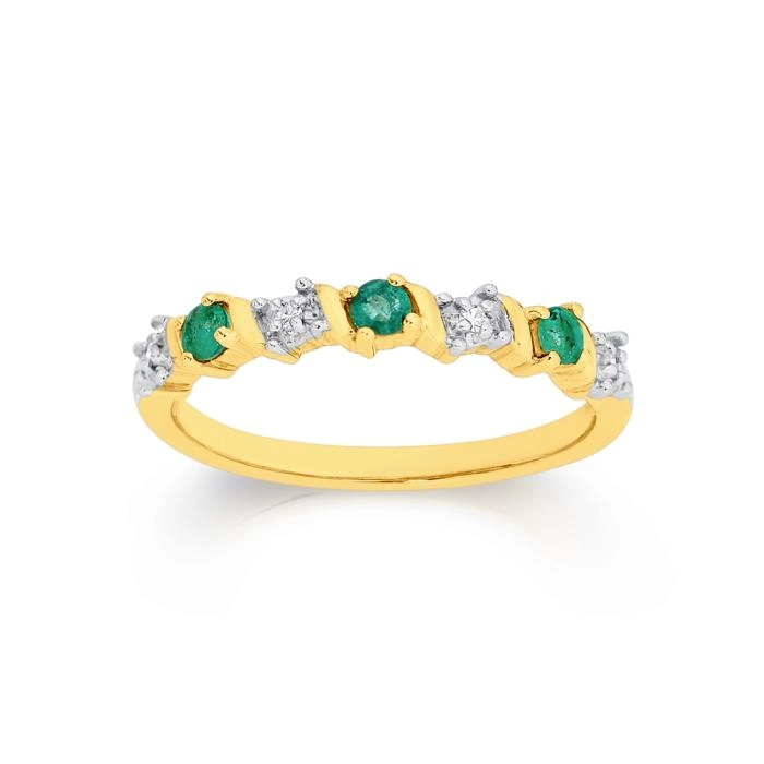 9ct Gold Natural Emerald & Diamond Anniversary Band