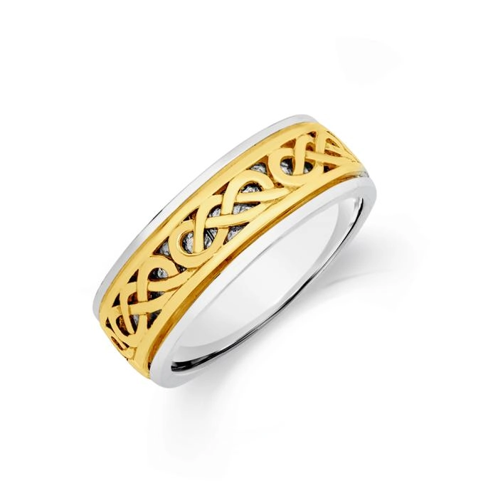 9ct Gold & Sterling Silver Celtic Knot Pattern Men's Ring