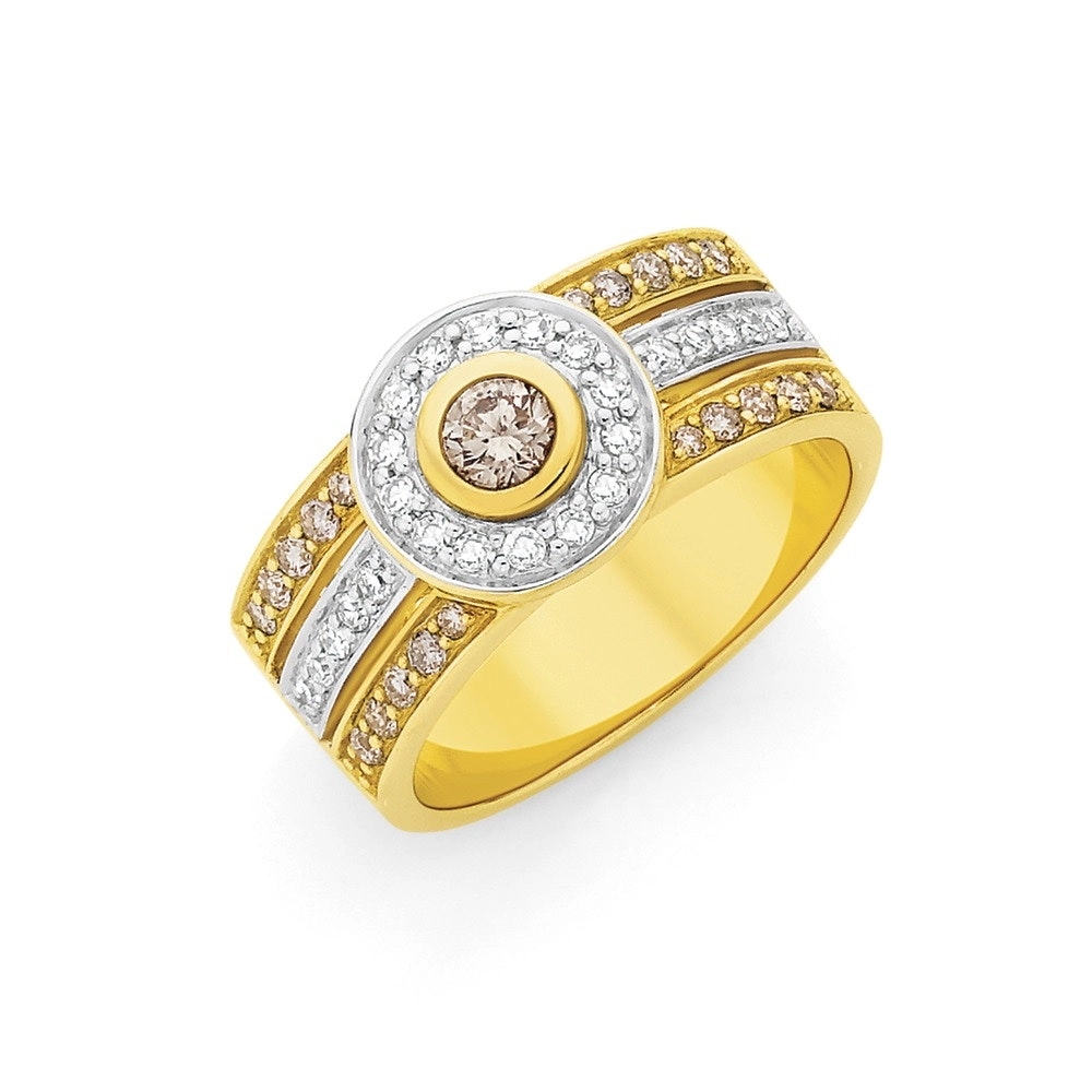 9ct Gold White & Champagne Diamonds Dress Ring