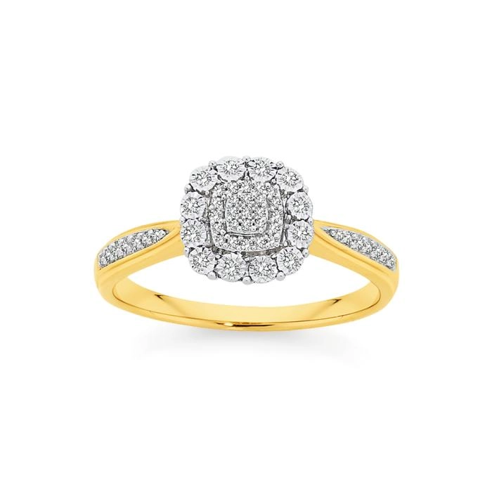 9ct Two Tone Gold Diamond Cushion Shaped Ring