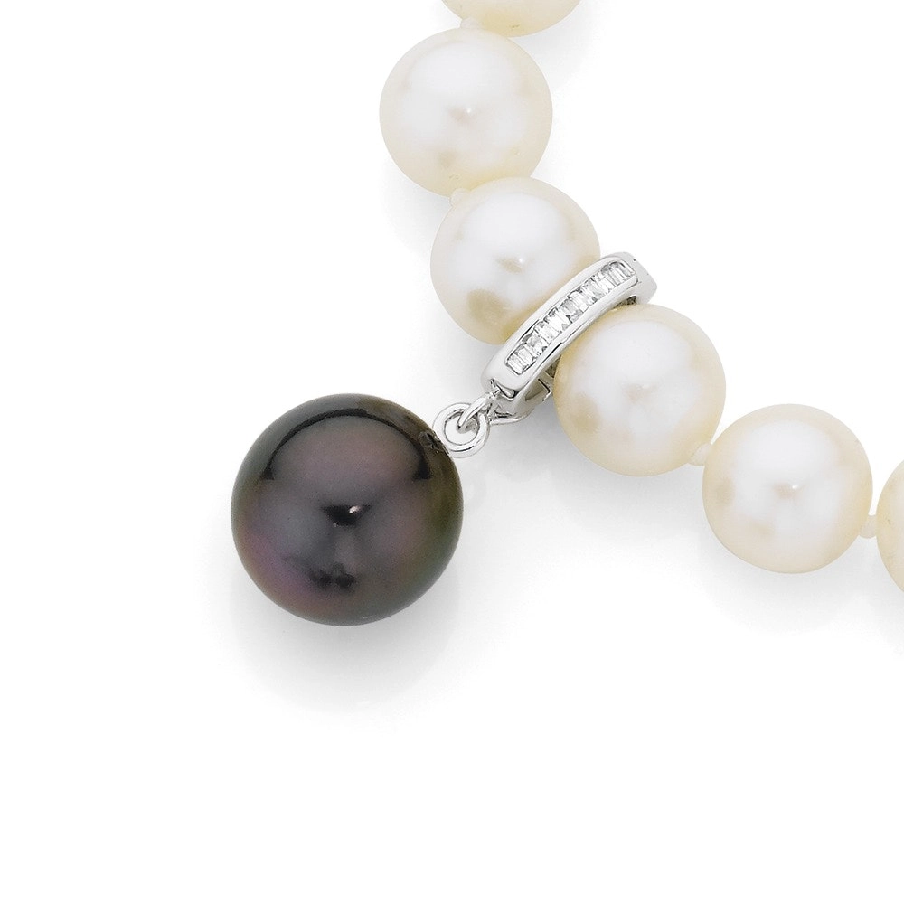 9ct White Gold Cultured Tahitian Pearl & Diamond Enhancer