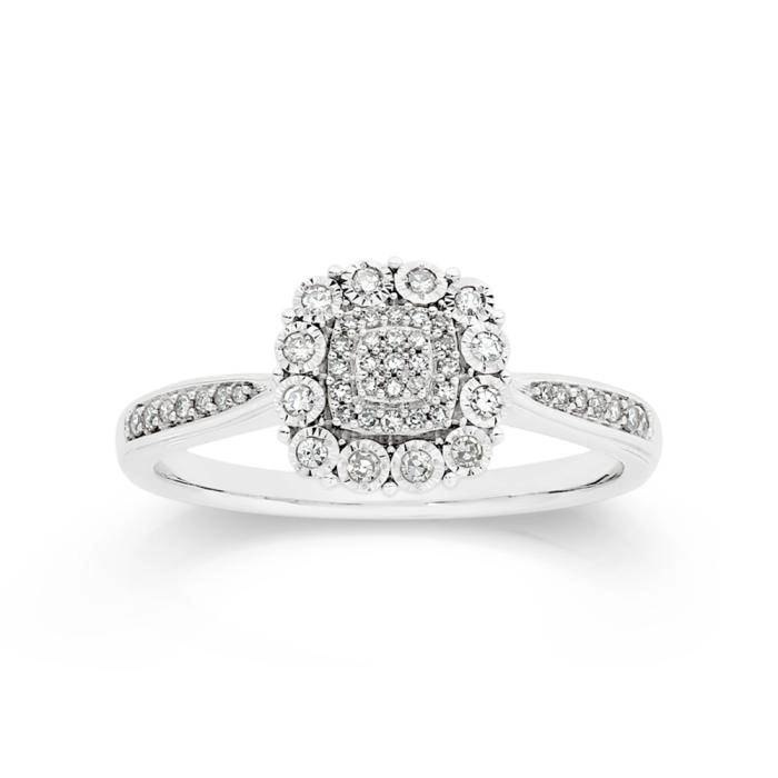 9ct White Gold Diamond Cushion Cluster Ring