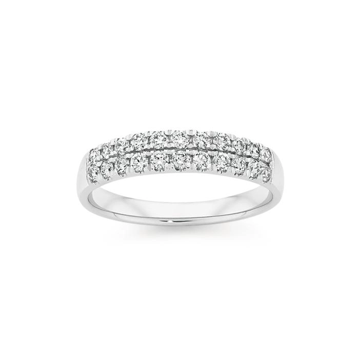 9ct White Gold Diamond Double Row Band