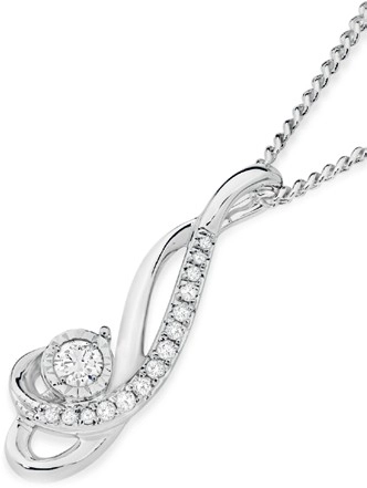 9ct White Gold Diamond Double Swirl Pendant