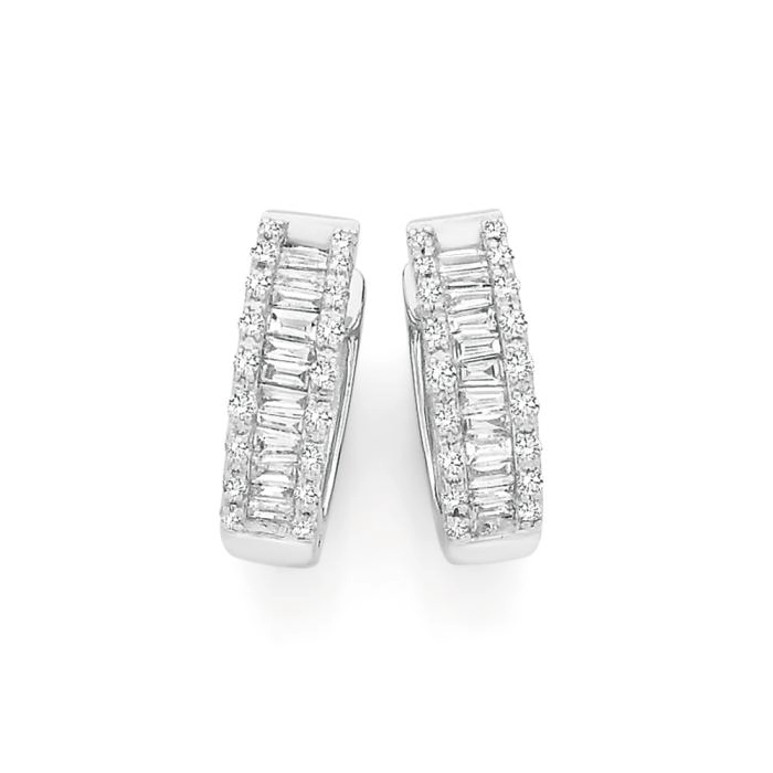 9ct White Gold Diamond Huggie Earrings