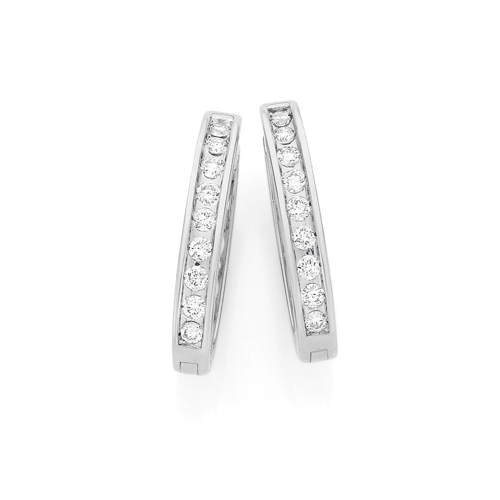 9ct White Gold Diamond Huggie Earrings