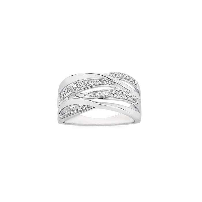 9ct White Gold Diamond Multi Crossover Ring