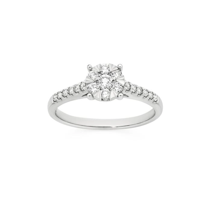 9ct White Gold Diamond Round Cluster Ring