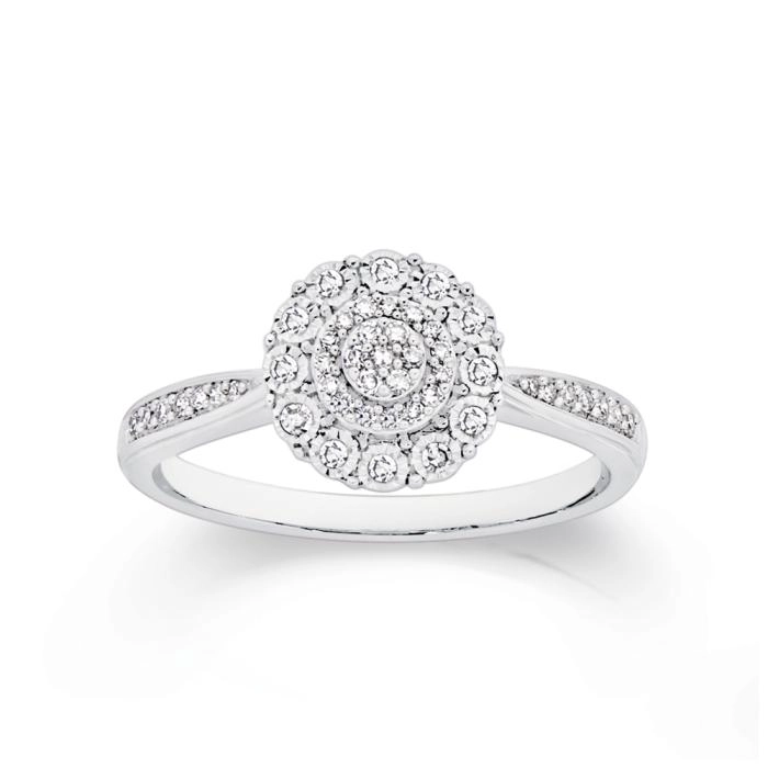 9ct White Gold Diamond Round Cluster Ring