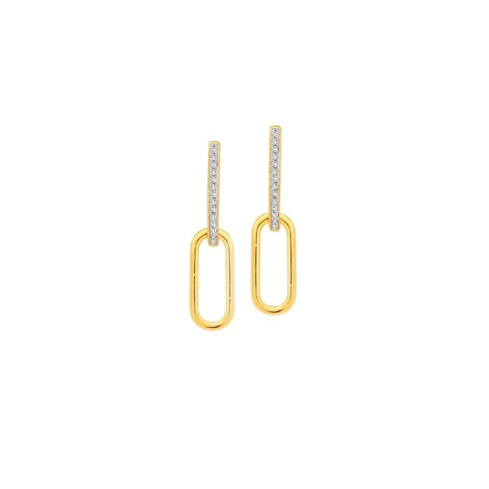 Exquisites 9ct Gold Diamond Paperclip Link Huggie Earrings