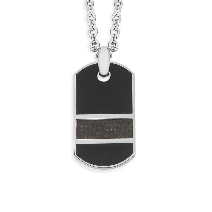 M+Y Stainless Steel Black & Carbon Dogtag Men's Pendant