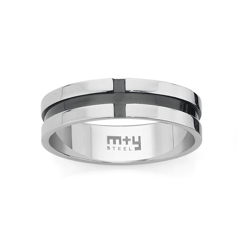 M+Y Stainless Steel Black Side Cross Men's Ring