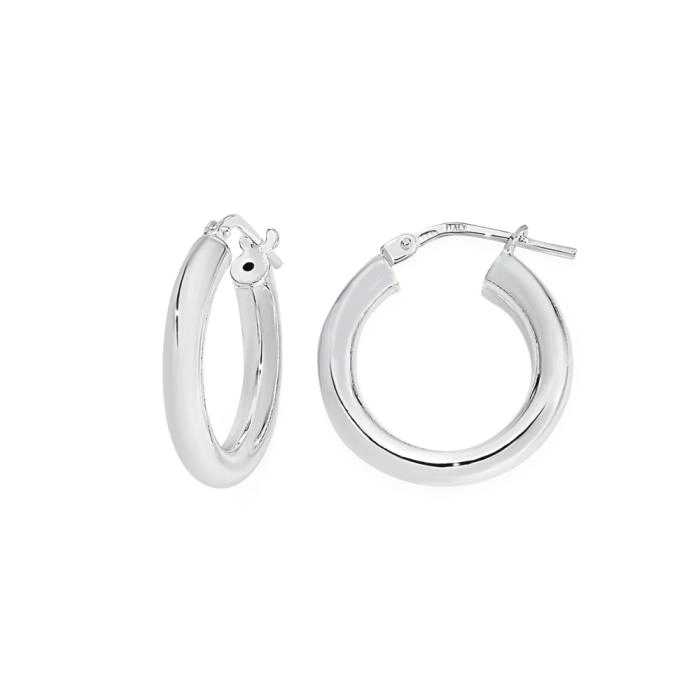 Sterling Silver 12mm Round Light Tube Hoop Earrings