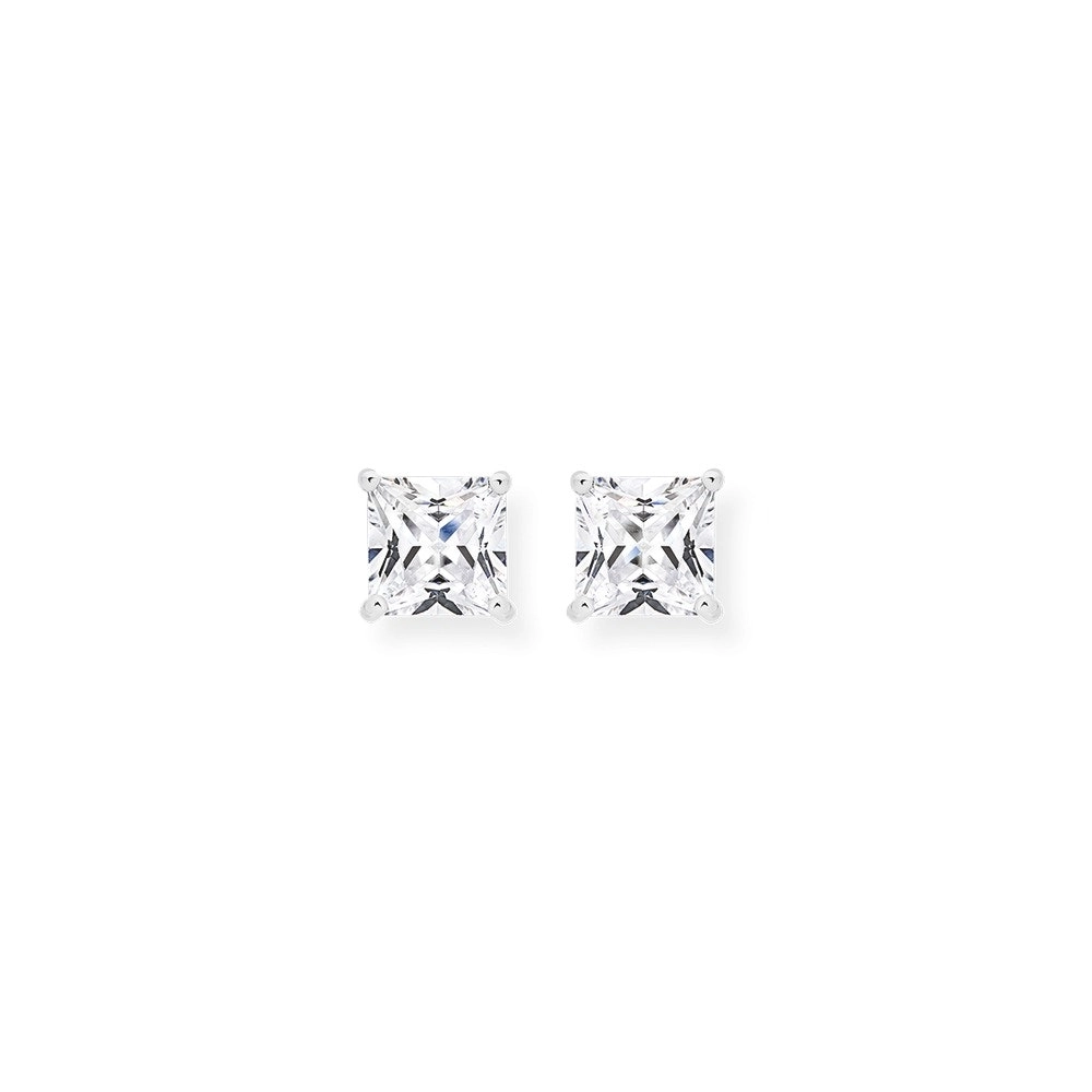 Sterling Silver 4x4mm Cubic Zirconia Square Studs