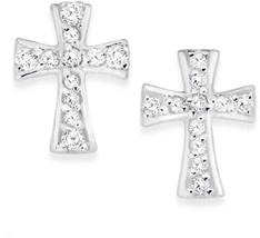 Sterling Silver Cubic Zirconia Fancy Cross Stud Earrings