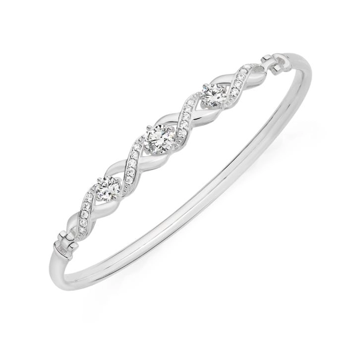 Sterling Silver Hugs & Kisses Cubic Zirconia Hook Bangle