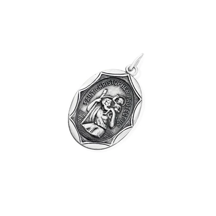 Sterling Silver Oxidised St. Christopher Men's Medal