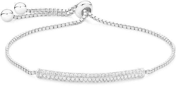 Sterling Silver Pave Cubic Zirconia Rounded Bar Friendship Bracelet