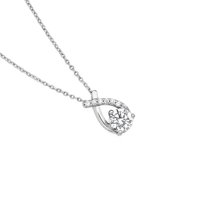 Sterling Silver Round Cubic Zirconia in Cubic Zirconia Wishbone Pendant