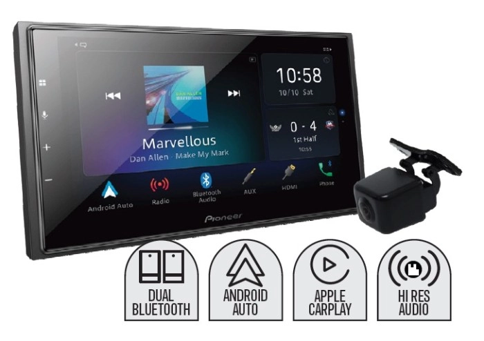 Pioneer Wireless Apple Carplay and Android Auto 6.8” Multimedia Head Unit Includes Reverse Camera